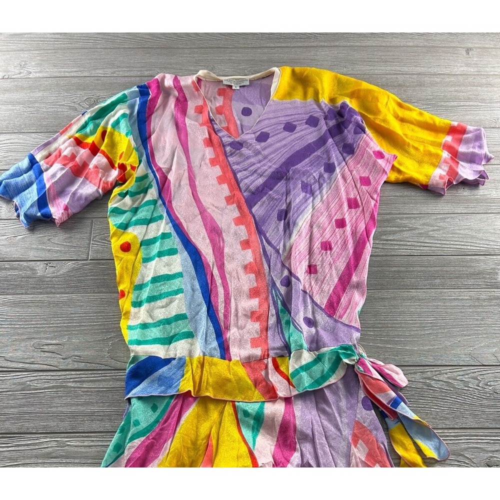 Yolanda Lorente Hand Painted 100% Silk Midi Dress Multicolor Women's Small